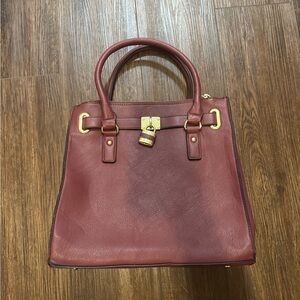 Charming Charlie Maroon Satchel with Gold Accents